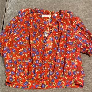 Doen Red Floral Women's Top. Size Medium. 100% silk